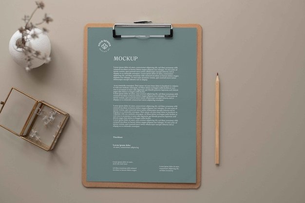 Top view over clipboard mockup