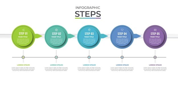 Concept of arrow business model with 5 steps five colorful graphic elements vector design